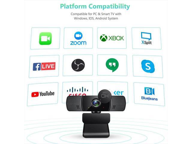 KEHIPI Tw8 Webcam with Microphone, 1080P Full HD Computer Camera for PC with Cover, Expandable Tripod, USB Web Camera with Cover for Video Calls,...