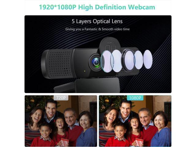 KEHIPI Tw8 Webcam with Microphone, 1080P Full HD Computer Camera for PC with Cover, Expandable Tripod, USB Web Camera with Cover for Video Calls,...