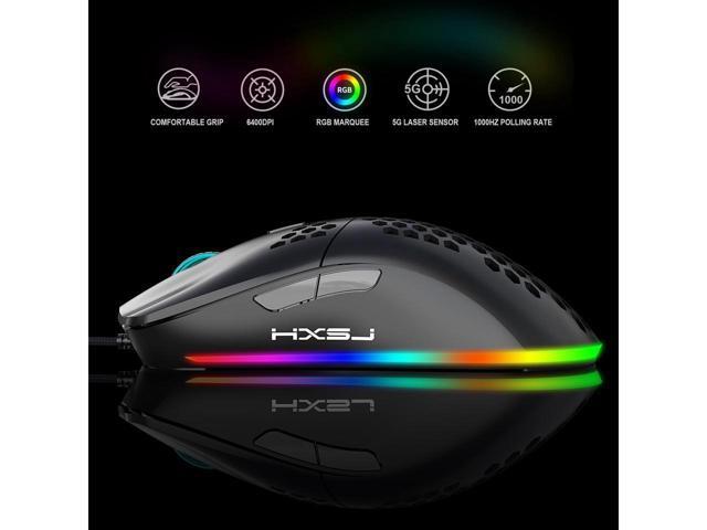 KEHIPI Programmable RGB Gaming Mouse, 6 DPI (1000/1600/2400/3200/4800/6400) 96g Ultra Lightweight Honeycomb Optical LED Wired Mouse with...