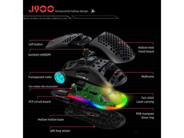 KEHIPI Programmable RGB Gaming Mouse, 6 DPI (1000/1600/2400/3200/4800/6400) 96g Ultra Lightweight Honeycomb Optical LED Wired Mouse with...