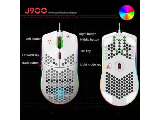 KEHIPI Programmable RGB Gaming Mouse, 6 DPI (1000/1600/2400/3200/4800/6400) 96g Ultra Lightweight Honeycomb Optical LED Wired Mouse with...