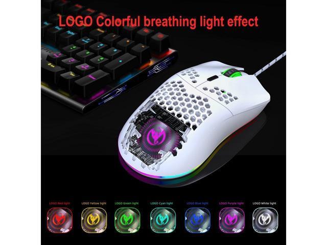 KEHIPI Programmable RGB Gaming Mouse, 6 DPI (1000/1600/2400/3200/4800/6400) 96g Ultra Lightweight Honeycomb Optical LED Wired Mouse with...