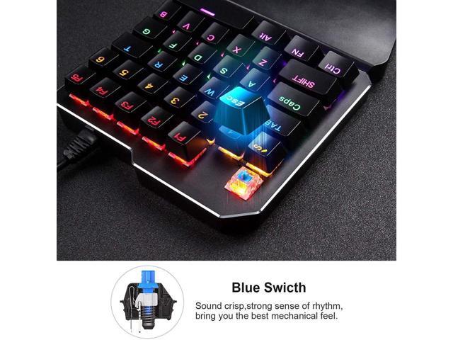 KEHIPI One Handed Mechanical Gaming Keyboard, Mechanical Portable RGB LED Backlit Game Keyboard with Keypad for LOL/PUBG/Wow/Dota/OW/Fps Game,...