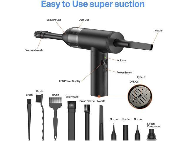 KEHIPI Compressed Air Duster, 102000RPM Electric Air Duster & Vacuum Cleaner 2 in 1 Rechargeable 7800mAh Cordless, Keyboard and Computer Cleaner,...