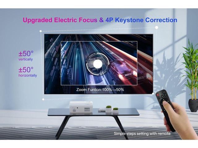 KEHIPI Electric-Focus Projector 5G WiFi and 5.1 Bluetooth 4K-Support:500 ANSI Native 1080P 19000L 450'' Outdoor Portable Projector, ±50°4P/4D...