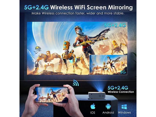 KEHIPI Projector with WiFi and Bluetooth, 5G WiFi Native 1080P 9500L Outdoor Projector 4K Support, Mini Portable Movie Projector with Screen, for...