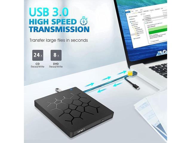 KEHIPI 7 -in-1 External DVD Drive with 4 USB Ports and 2 SD Card Slots, USB 3.0 External DVD CD ROM Drive, USB-C External DVD Player, Portable DVD...