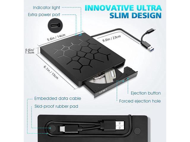 KEHIPI 7 -in-1 External DVD Drive with 4 USB Ports and 2 SD Card Slots, USB 3.0 External DVD CD ROM Drive, USB-C External DVD Player, Portable DVD...
