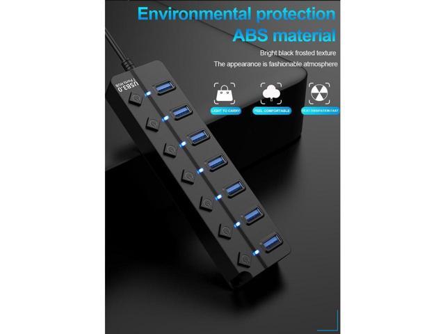 KEHIPI USB HUB - USB 3.0 Ports with Individual Power Switch, Data Splitter & Power Hub (7 Ports)