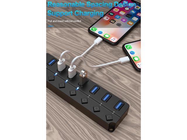 KEHIPI USB HUB - USB 3.0 Ports with Individual Power Switch, Data Splitter & Power Hub (7 Ports)