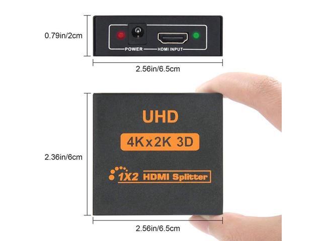 KEHIPI HDMI Splitter 1 in 2 Out V1.4 Powered 1x2 Ports Box Supports Full Ultra HD 1080P 4K/2K and 3D Resolutions (1 Input to 2 Outputs)