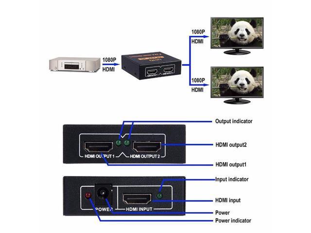 KEHIPI HDMI Splitter 1 in 2 Out V1.4 Powered 1x2 Ports Box Supports Full Ultra HD 1080P 4K/2K and 3D Resolutions (1 Input to 2 Outputs)