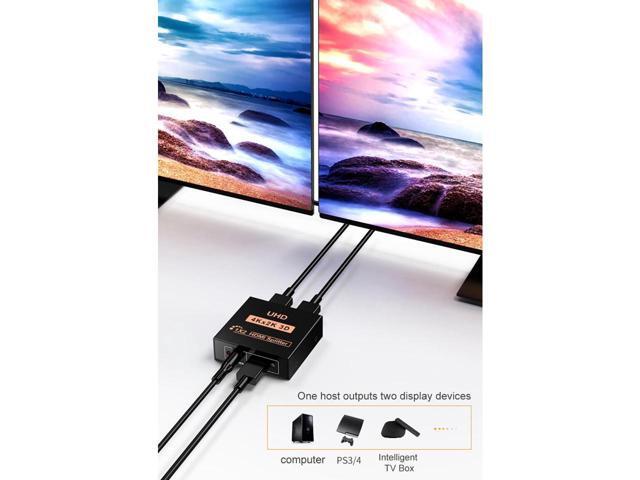 KEHIPI HDMI Splitter 1 in 2 Out V1.4 Powered 1x2 Ports Box Supports Full Ultra HD 1080P 4K/2K and 3D Resolutions (1 Input to 2 Outputs)