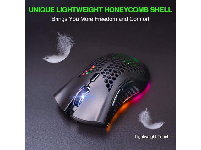 KEHIPI Wireless Gaming Mouse Rechargeable USB PC Gaming Mouse RGB Backlit Mouse Ergonomic Optical Mice W/Honeycomb Shell for PC Computer Laptop Black