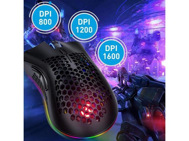 KEHIPI Wireless Gaming Mouse Rechargeable USB PC Gaming Mouse RGB Backlit Mouse Ergonomic Optical Mice W/Honeycomb Shell for PC Computer Laptop Black