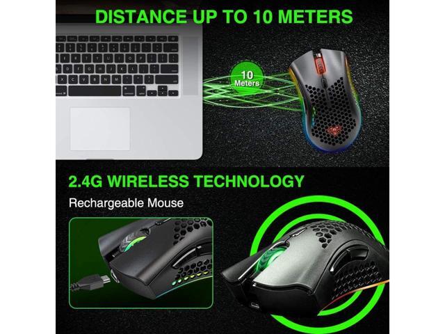 KEHIPI Wireless Gaming Mouse Rechargeable USB PC Gaming Mouse RGB Backlit Mouse Ergonomic Optical Mice W/Honeycomb Shell for PC Computer Laptop Black