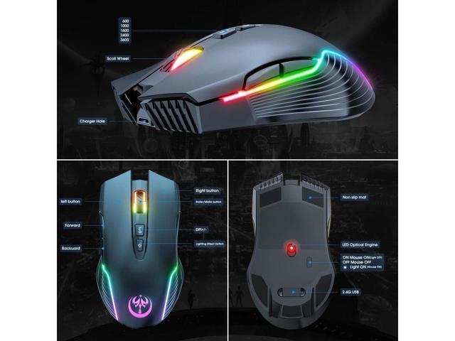 KEHIPI RGB Wireless Gaming Mouse, Rechargeable Computer Mice with 5 Adjustable DPI Up to 3600, Ergonomic Laptop PC Mouse with 7 Buttons (Not...