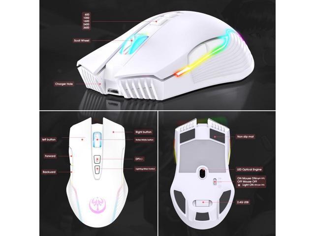KEHIPI RGB Wireless Gaming Mouse, Rechargeable Computer Mice with 5 Adjustable DPI Up to 3600, Ergonomic Laptop PC Mouse with 7 Buttons (Not...