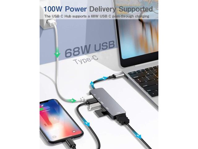 KEHIPI USB C Hub, Type C Hub, TOTU 7-in-1 4K USB C to HDMI, 1 USB3.0, 2 USB2.0, Micro SD/TF Card Reader, USB-C PD 3.0, Compatible for Mac Pro and...