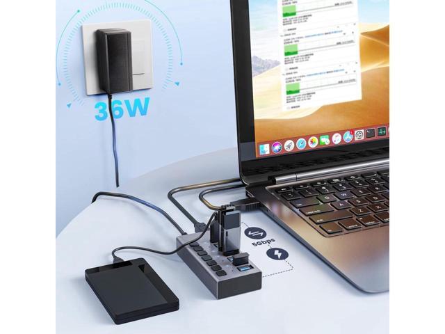 Powered USB Hub - KEHIPI 7 Ports 90W USB 3.0 Data Hub, Individual On/Off Switches, 12V/7.5A Power Adapter, 5Gbps High Speed, USB 3.0 Splitter for...