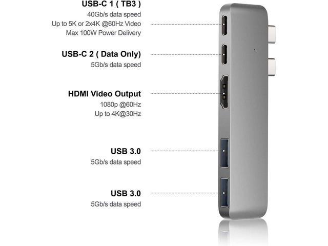 KEHIPI Mini USB C Hub Adapter Dongle for MacBook Air M1 2021-2018 and MacBook Pro M1 2021-2016, with 4K HDMI, 100W PD, 40Gbps TB3 5K@60Hz, USB-C...