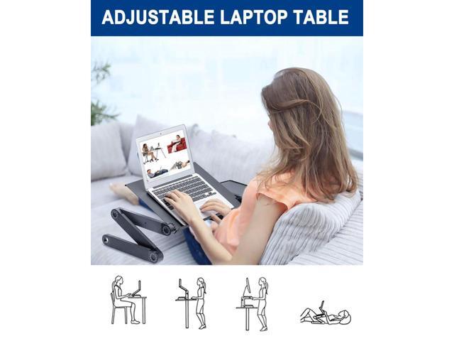 KEHIPI Adjustable Laptop Table, Laptop Stand for Bed Portable Lap Desk Foldable Laptop Workstation Notebook Riser with Mouse Pad Side Ergonomic...