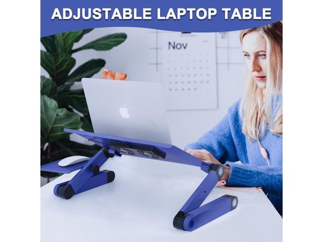 KEHIPI Laptop Stands Adjustable Lap Desks Portable Laptop Bed Table with Cooling Fans & Mouse Pad for Couch, Bed, Sofa Blue