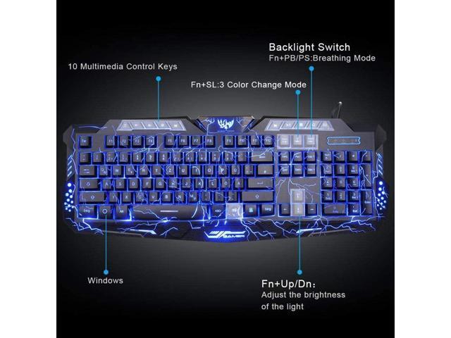 KEHIPI Gaming Keyboard and Mouse,USB Wired Backlit Gaming Mouse and Keyboard Combo,Letters Glow