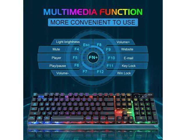 KEHIPI Game keyboard and mouse combination, K1 LED rainbow backlight keyboard, with 104 key computer game keyboard, suitable for PC / laptop Black