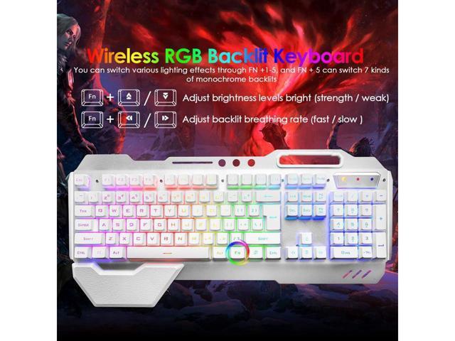 KEHIPI Wireless Gaming Keyboard and Mouse,Rainbow Backlit Rechargeable Keyboard Mouse with 3800mAh Battery Metal Panel,Removable Hand Rest...