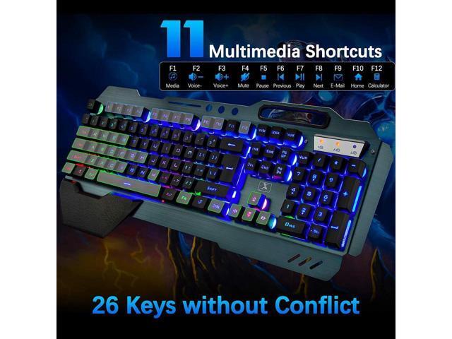KEHIPI Wireless Gaming Keyboard and Mouse,Rainbow Backlit Rechargeable Keyboard Mouse with 3800mAh Battery Metal Panel,Removable Hand Rest...