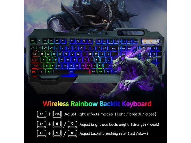 KEHIPI Wireless Gaming Keyboard and Mouse,Rainbow Backlit Rechargeable Keyboard Mouse with 3800mAh Battery Metal Panel,Removable Hand Rest...