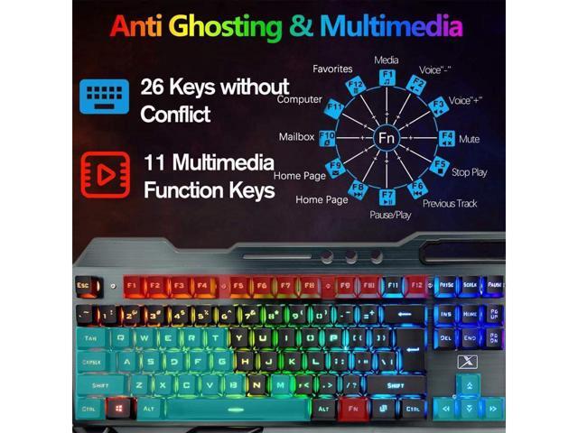 KEHIPI Wireless Gaming Keyboard and Mouse,Rainbow Backlit Rechargeable Keyboard Mouse with 3800mAh Battery Metal Panel,Removable Hand Rest...