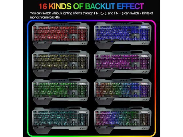 KEHIPI Wireless Gaming Keyboard and Mouse,Rainbow Backlit Rechargeable Keyboard Mouse with 3800mAh Battery Metal Panel,Removable Hand Rest...