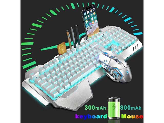KEHIPI Wireless Gaming Keyboard and Mouse,Rainbow Backlit Rechargeable Keyboard Mouse with 3800mAh Battery Metal Panel,Removable Hand Rest...