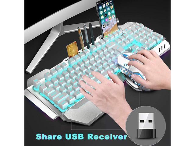 KEHIPI Wireless Gaming Keyboard and Mouse,Rainbow Backlit Rechargeable Keyboard Mouse with 3800mAh Battery Metal Panel,Removable Hand Rest...