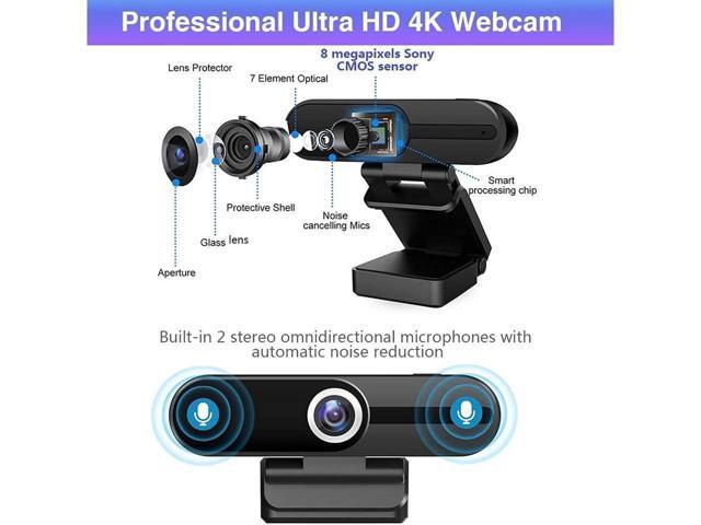 KEHIPI 4K Webcam with Microphone,8 Megapixel Web Cam,Ultra HD Web Camera for Computers,Webcam for Laptop Desktop,USB Webcam with Privacy Cover,Pro...