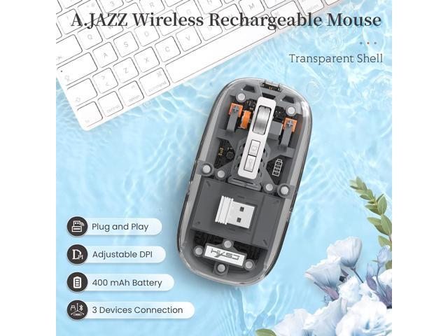 KEHIPI Wireless Bluetooth5.1 & 2.4G Mini Lightweight Mouse,Transparent Clear Cool,Rechargeable Silent Computer Mice,Nano USB C Receiver,LED Battery...