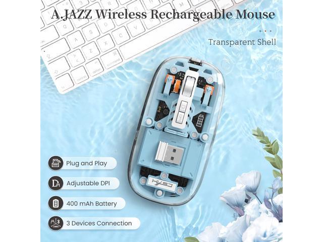 KEHIPI Wireless Bluetooth5.1 & 2.4G Mini Lightweight Mouse,Transparent Clear Cool,Rechargeable Silent Computer Mice,Nano USB C Receiver,LED Battery...
