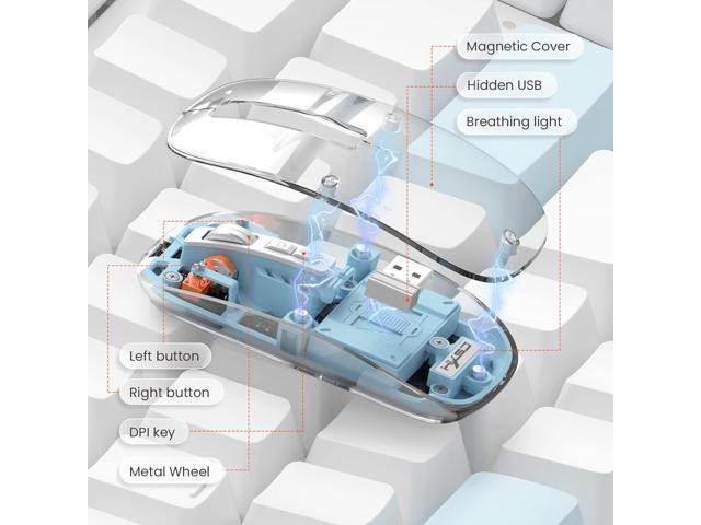 KEHIPI Wireless Bluetooth5.1 & 2.4G Mini Lightweight Mouse,Transparent Clear Cool,Rechargeable Silent Computer Mice,Nano USB C Receiver,LED Battery...