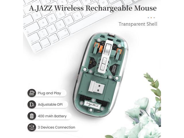 KEHIPI Wireless Bluetooth5.1 & 2.4G Mini Lightweight Mouse,Transparent Clear Cool,Rechargeable Silent Computer Mice,Nano USB C Receiver,LED Battery...