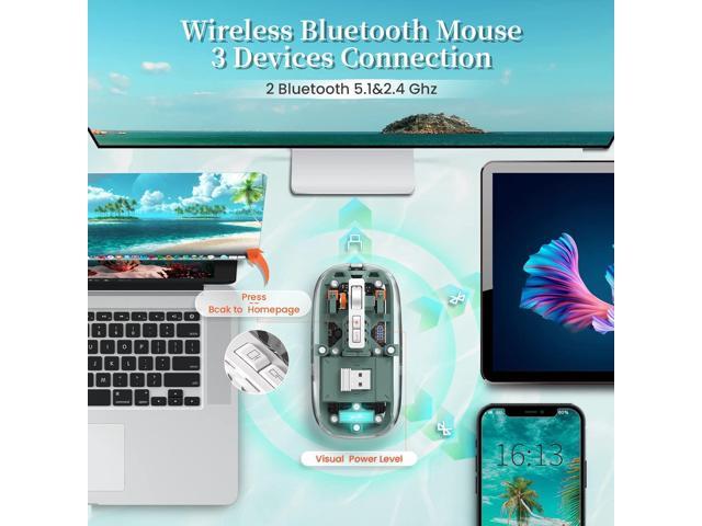KEHIPI Wireless Bluetooth5.1 & 2.4G Mini Lightweight Mouse,Transparent Clear Cool,Rechargeable Silent Computer Mice,Nano USB C Receiver,LED Battery...