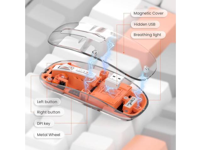 KEHIPI Wireless Bluetooth5.1 & 2.4G Mini Lightweight Mouse,Transparent Clear Cool,Rechargeable Silent Computer Mice,Nano USB C Receiver,LED Battery...