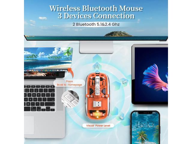 KEHIPI Wireless Bluetooth5.1 & 2.4G Mini Lightweight Mouse,Transparent Clear Cool,Rechargeable Silent Computer Mice,Nano USB C Receiver,LED Battery...