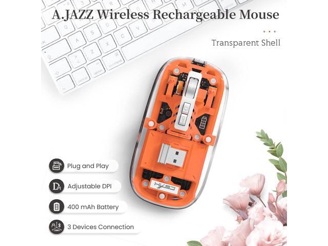 KEHIPI Wireless Bluetooth5.1 & 2.4G Mini Lightweight Mouse,Transparent Clear Cool,Rechargeable Silent Computer Mice,Nano USB C Receiver,LED Battery...