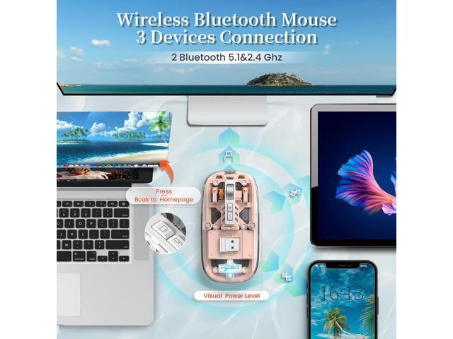 KEHIPI Wireless Bluetooth5.1 & 2.4G Mini Lightweight Mouse,Transparent Clear Cool,Rechargeable Silent Computer Mice,Nano USB C Receiver,LED Battery...