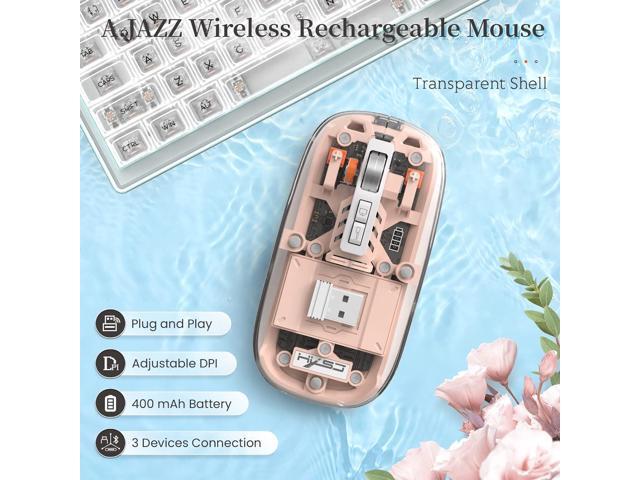 KEHIPI Wireless Bluetooth5.1 & 2.4G Mini Lightweight Mouse,Transparent Clear Cool,Rechargeable Silent Computer Mice,Nano USB C Receiver,LED Battery...