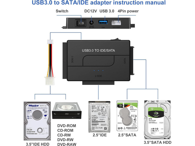 KEHIPI USB 3.0 to SATA IDE Hard Drive Reader, YINNCEEN External Hard Drive Ultra Recovery Converter Universal Hard Drive Adapter Kit for 2.5/3.5...
