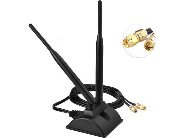 KEHIPI 2.4GHz 5GHz Dual Band WiFi Antenna RP-SMA Male Connector with SMA Male to RP-SMA Female Adapter (2-Pack) for PCI-E WiFi Network Card USB...