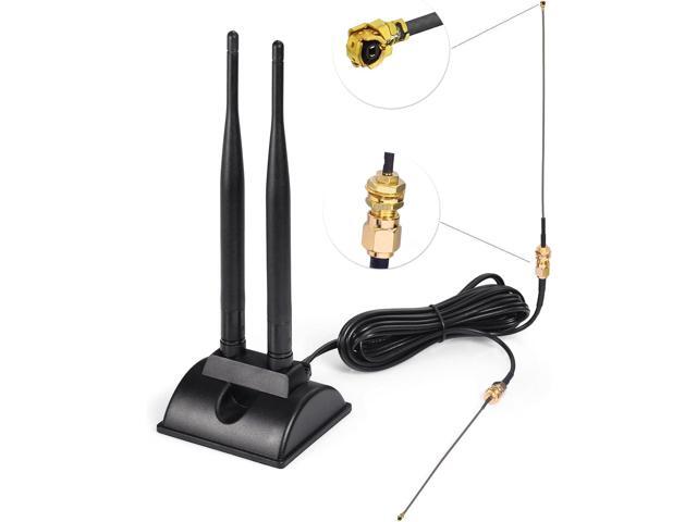 KEHIPI 2.4GHz 5GHz Dual Band WiFi Antenna RP-SMA Male Antenna + IPEX U. FL to RP-SMA Female Cable 6 inch (2-Pack) for Mini PCIe Network Card USB...
